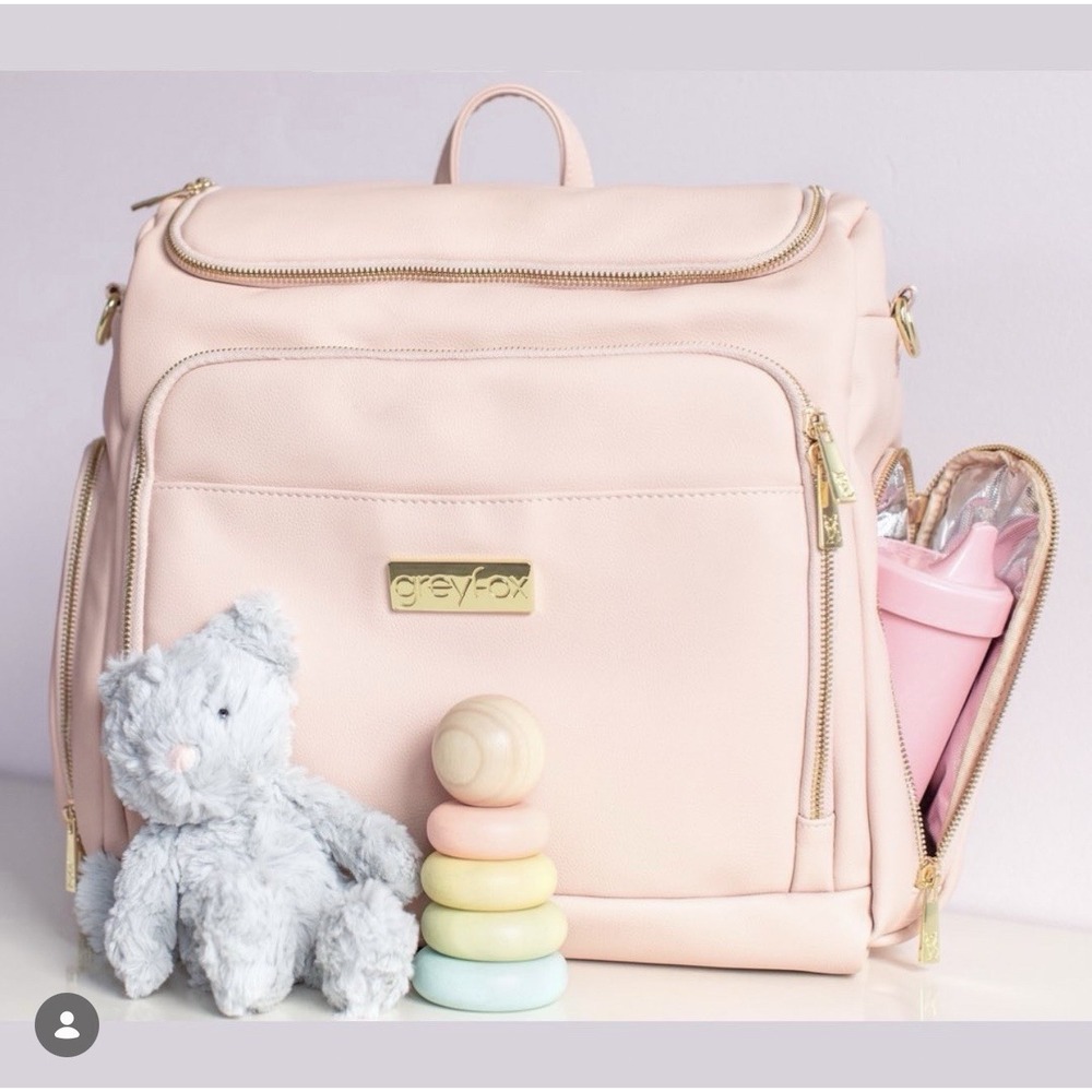 GreyFox Pebble Diaper Bag Backpack Pink Vegan Leather Changing Pad